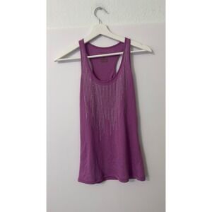 Womens Rhinestone Fringe Racerback Tank Top M Purple Scoop Y2K Glam Festival